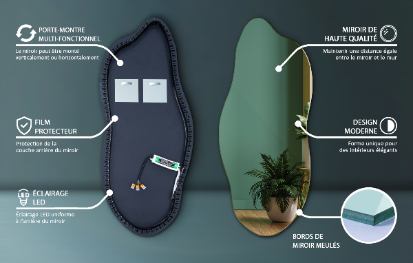 Unusual shaped led light mirror 35x80 cm