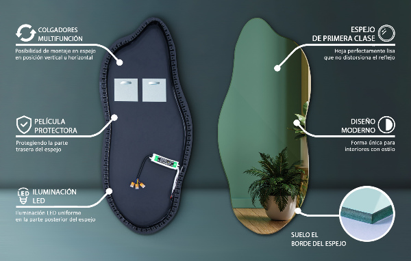 Unusual shaped led light mirror 40x90 cm