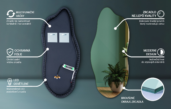 Unusual shaped led light mirror 40x90 cm