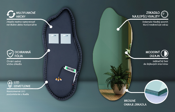 Unusual shaped led light mirror 40x90 cm