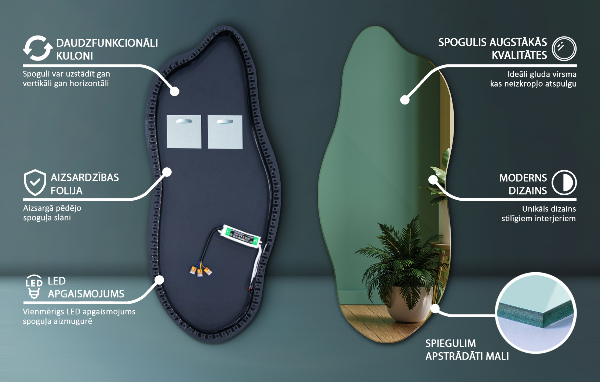 Unusual shaped led light mirror 40x90 cm