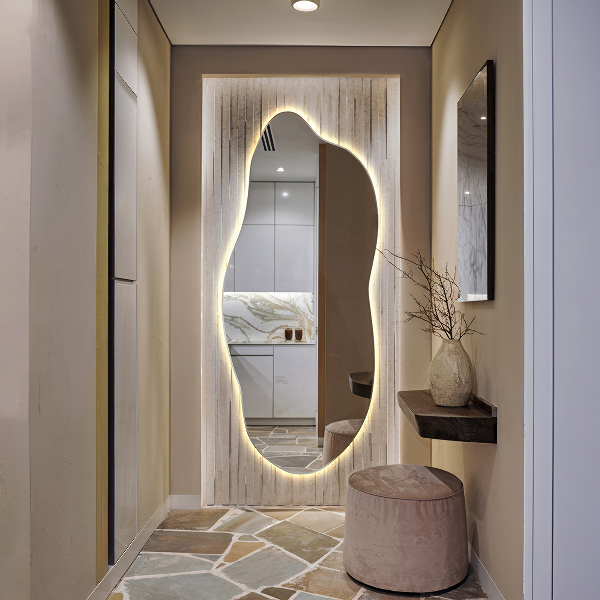 Unusual shaped led light mirror 45x100 cm