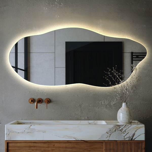 Unusual shaped led light mirror 45x100 cm