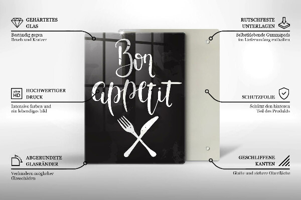 Chopping board glass The inscription Bon Appetit