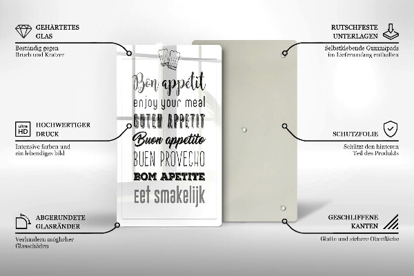 Chopping board glass Kitchen inscription, sentence