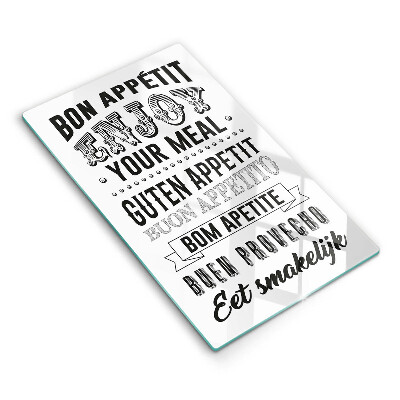 Chopping board glass Inscription to the kitchen, sentence