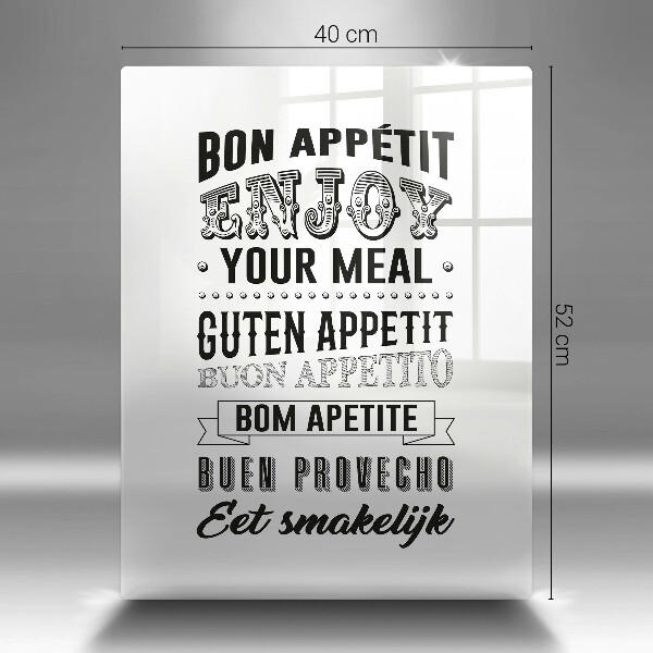 Chopping board glass Inscription to the kitchen, sentence