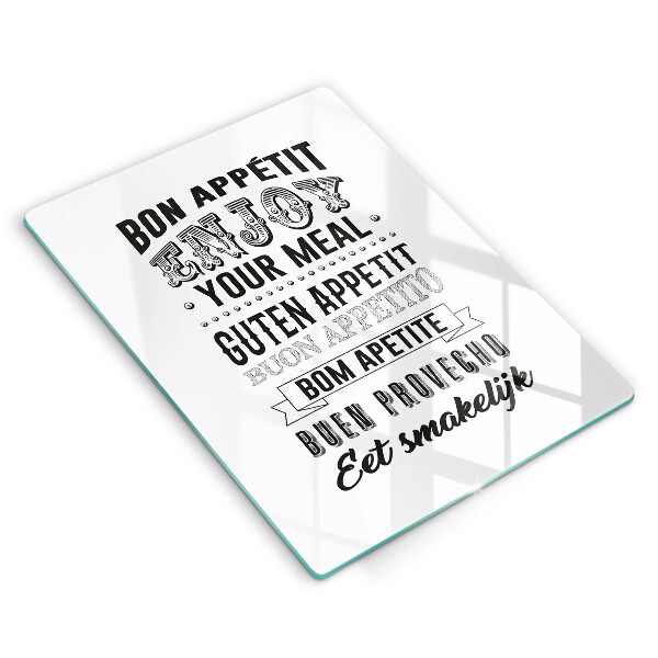 Chopping board glass Inscription to the kitchen, sentence