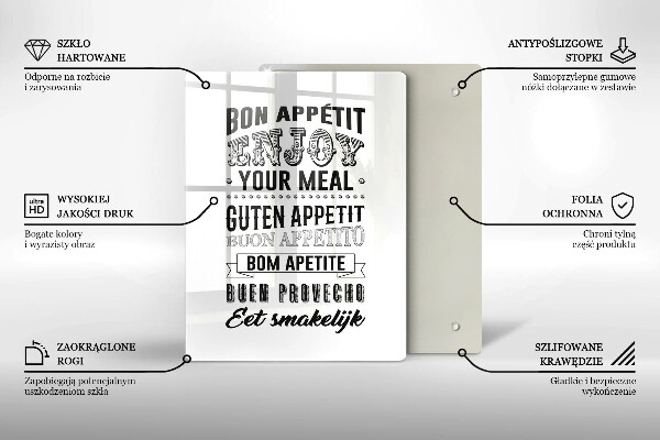 Chopping board glass Inscription to the kitchen, sentence