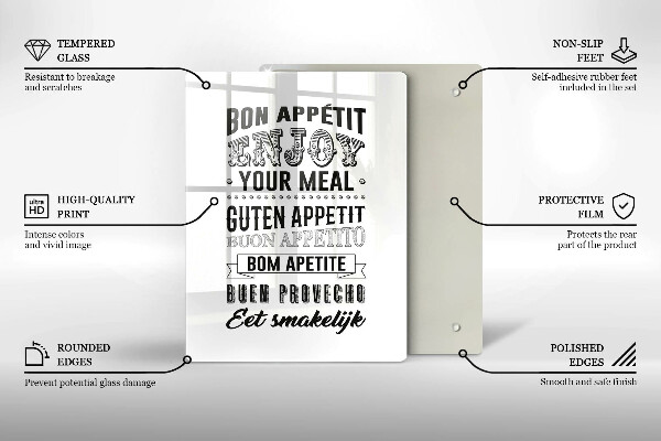 Chopping board glass Inscription to the kitchen, sentence
