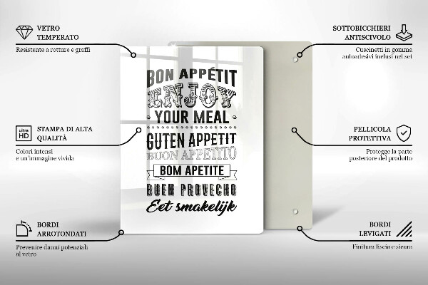 Chopping board glass Inscription to the kitchen, sentence