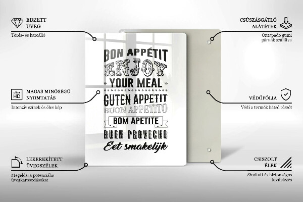 Chopping board glass Inscription to the kitchen, sentence