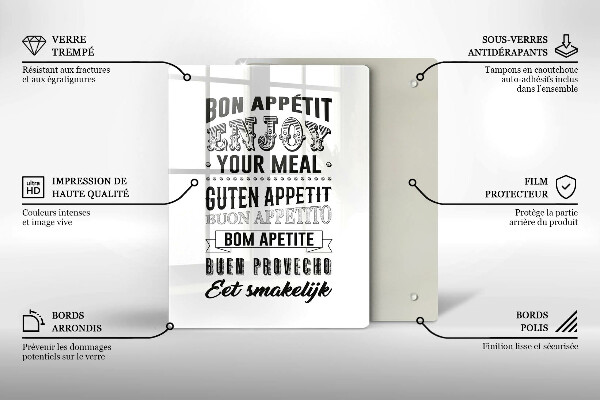 Chopping board glass Inscription to the kitchen, sentence