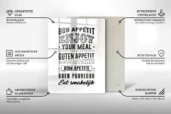 Chopping board glass Inscription to the kitchen, sentence