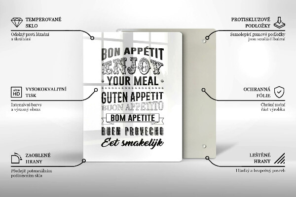 Chopping board glass Inscription to the kitchen, sentence