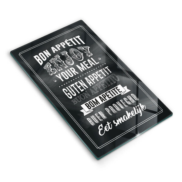 Chopping board glass Inscription to the kitchen, sentence