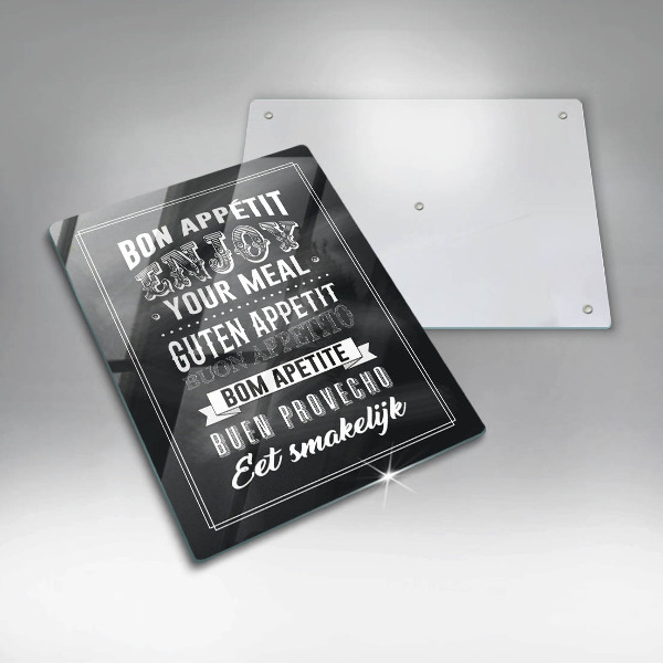 Chopping board glass Inscription to the kitchen, sentence