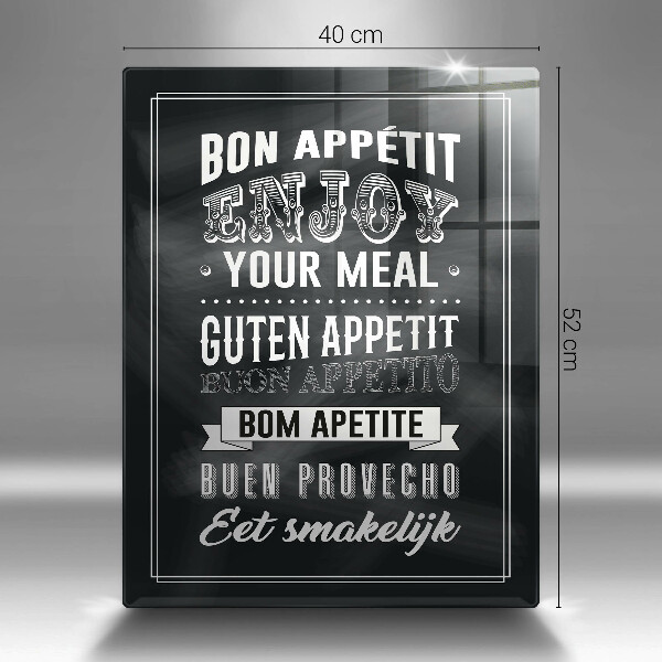 Chopping board glass Inscription to the kitchen, sentence