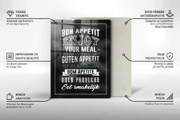 Chopping board glass Inscription to the kitchen, sentence