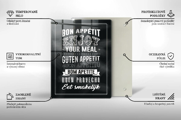 Chopping board glass Inscription to the kitchen, sentence