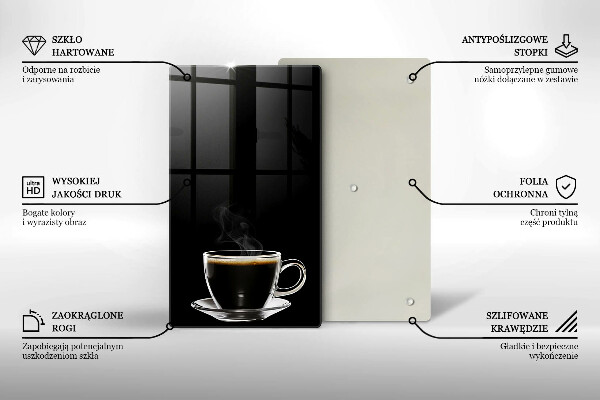 Chopping board glass A glass of hot coffee