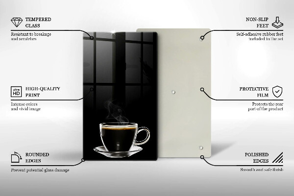 Chopping board glass A glass of hot coffee
