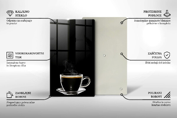 Chopping board glass A glass of hot coffee