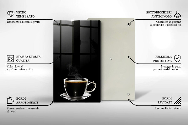 Chopping board glass A glass of hot coffee
