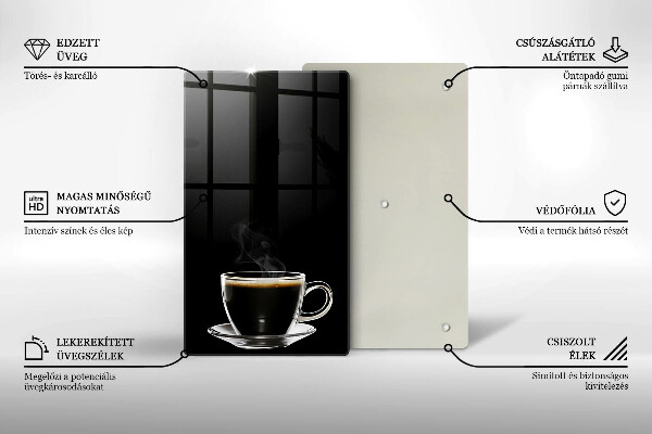 Chopping board glass A glass of hot coffee