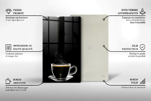 Chopping board glass A glass of hot coffee