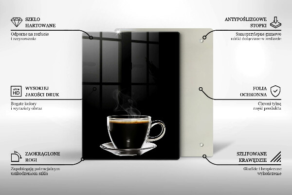 Chopping board glass A glass of hot coffee