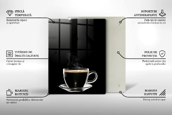 Chopping board glass A glass of hot coffee
