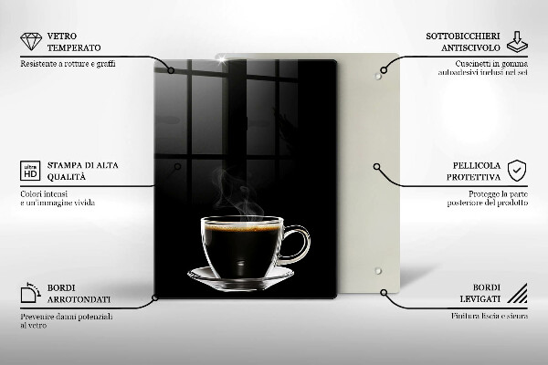 Chopping board glass A glass of hot coffee