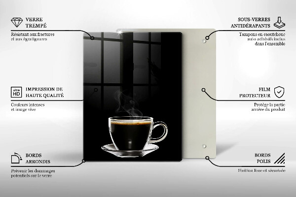 Chopping board glass A glass of hot coffee