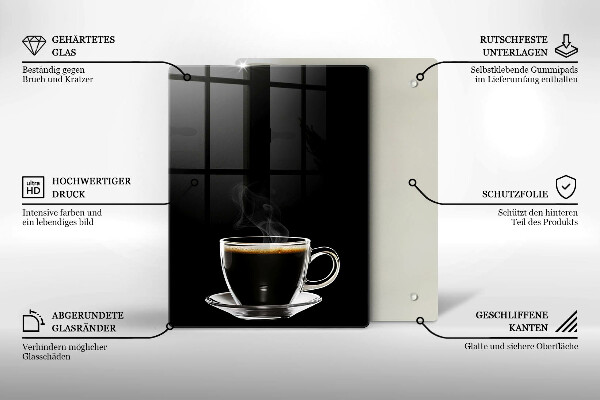 Chopping board glass A glass of hot coffee