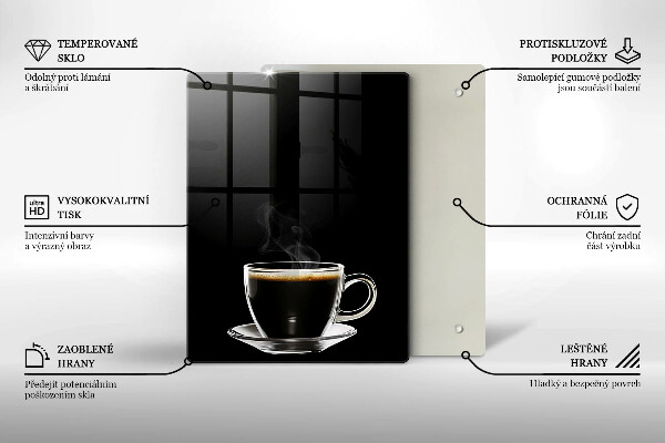 Chopping board glass A glass of hot coffee