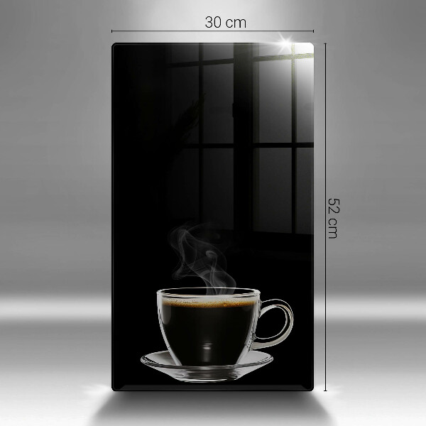 Chopping board glass A glass of hot coffee