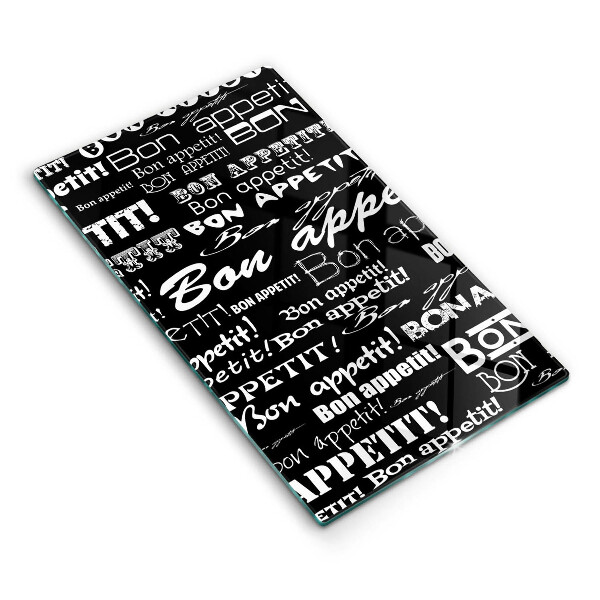 Chopping board glass Kitchen text Bon Appetit
