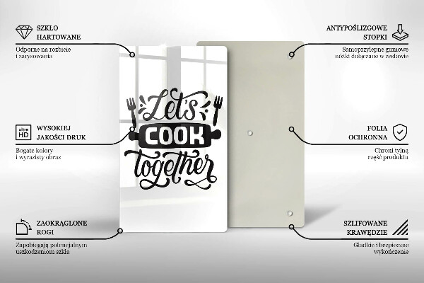 Chopping board glass The inscription Let's Cook Together