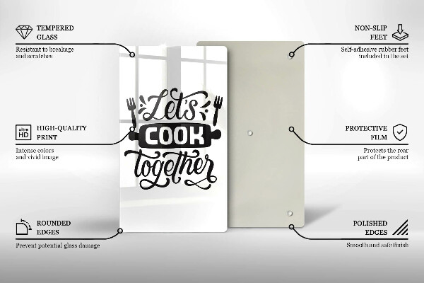 Chopping board glass The inscription Let's Cook Together