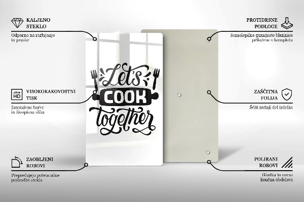 Chopping board glass The inscription Let's Cook Together