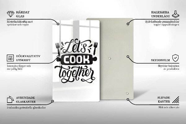 Chopping board glass The inscription Let's Cook Together