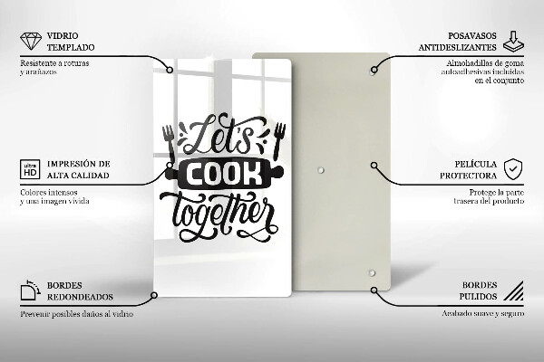 Chopping board glass The inscription Let's Cook Together