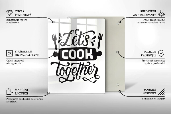 Chopping board glass The inscription Let's Cook Together