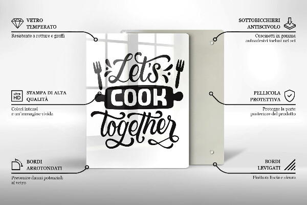 Chopping board glass The inscription Let's Cook Together
