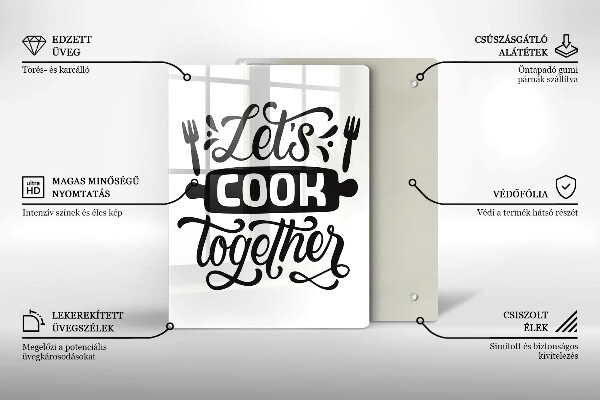 Chopping board glass The inscription Let's Cook Together