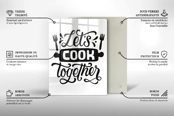 Chopping board glass The inscription Let's Cook Together