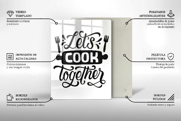 Chopping board glass The inscription Let's Cook Together