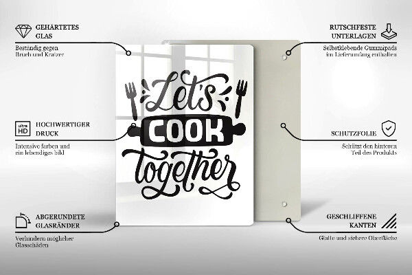 Chopping board glass The inscription Let's Cook Together