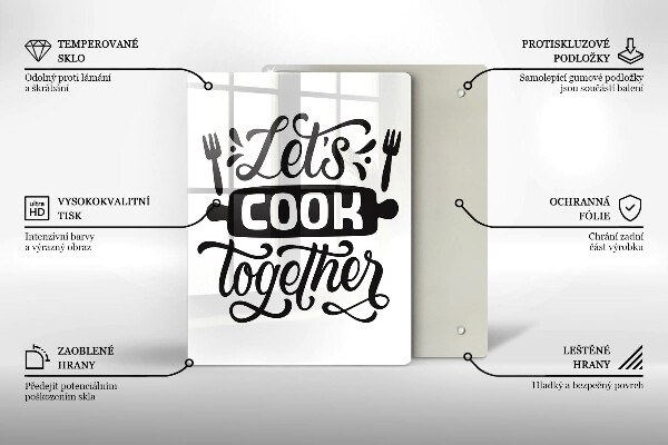 Chopping board glass The inscription Let's Cook Together